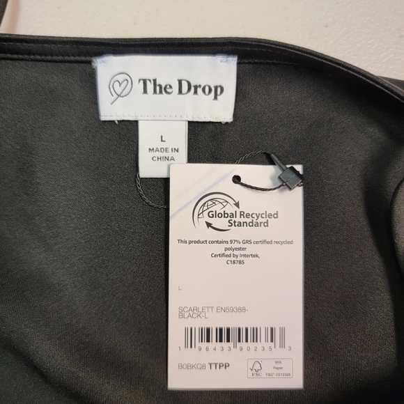 The Drop Scarlett Black Liquid Satin Cowl Neck Slip Dress Women's Size L - Picture 3 of 5